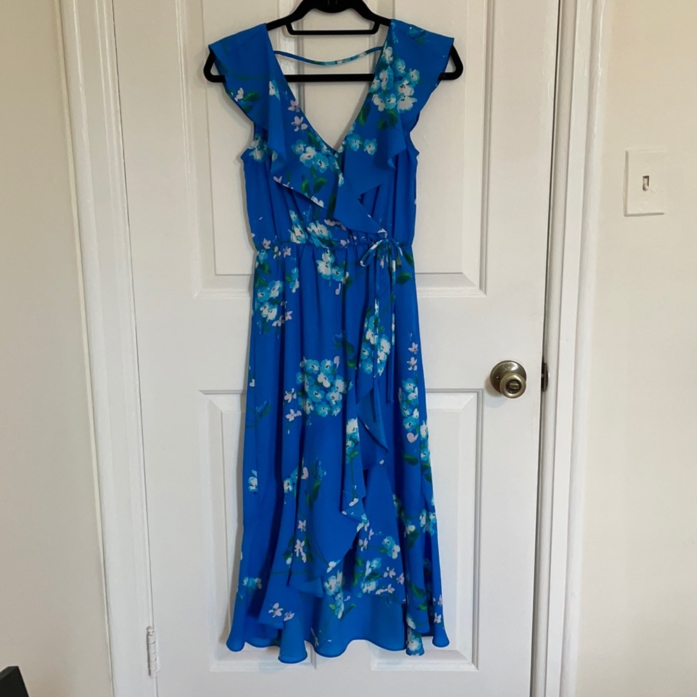 Socialite Blue Floral Faux Wrap Dress